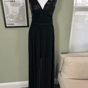 Vintage Ynes evening dress in size L, V-neck, Sequin, Chiffon skirt